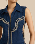 Dark Denim Herringbone Bib