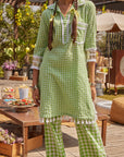 Green check pant set