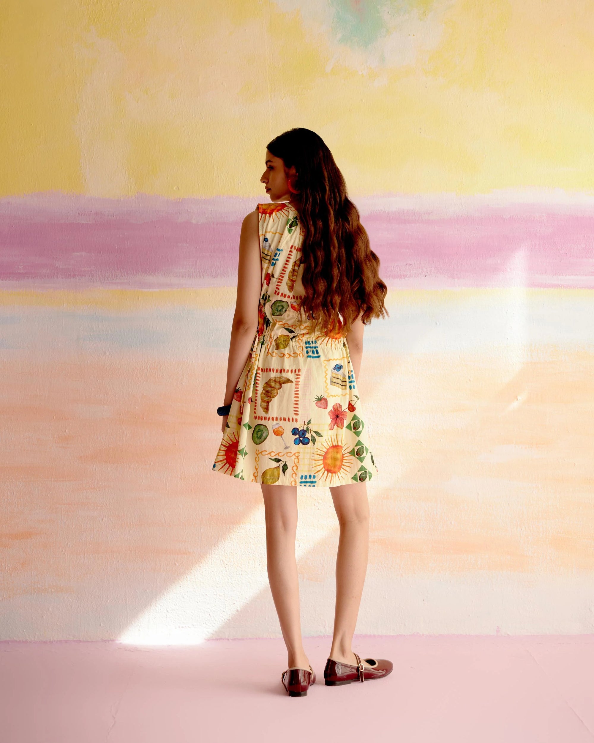 After hour dress in yellow aloha print