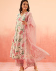 ANAYA PINK FLORAL PRINTED COTTON DOBBY KURTA SET
