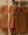 Mustard Flared Block-Printed Kurta Set