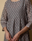 Grey Flared Block-Printed Kurta Set