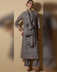 Grey Flared Block-Printed Kurta Set