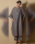 Grey Block-printed Kaftan Set