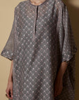 Grey Block-printed Kaftan Set