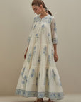 Off white hand block printed three-tiered kurta set