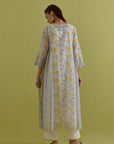 Off white hand block printed multi-tiered kurta set