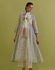 Off white hand block printed multi-tiered kurta set