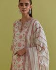 Off white cotton Chanderi hand block printed straight kurta set