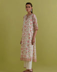 Off white cotton Chanderi hand block printed straight kurta set