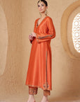 Mehrang Orange Applique Kurta Set