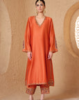 Mehrang Orange Applique Kurta Set