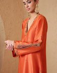 Mehrang Orange Applique Kurta Set