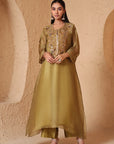 Mehrang Olive Green Kaftan Kurta Set