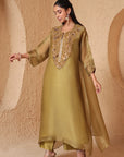 Mehrang Olive Green Kaftan Kurta Set