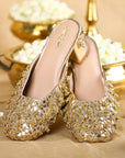 Gold Aamya Mule Heel and Aamya Bag (Combo)