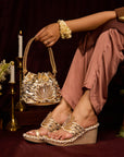 Gold Lotus Wedges & Gold Lotus Potli (Combo)