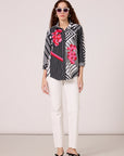Addison Applique Shirt - Black & White Stripe
