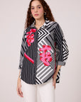 Addison Applique Shirt - Black & White Stripe