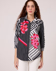 Addison Applique Shirt - Black & White Stripe