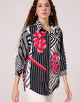 Addison Applique Shirt - Black & White Stripe