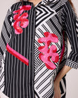 Addison Applique Shirt - Black & White Stripe