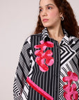 Addison Applique Shirt - Black & White Stripe