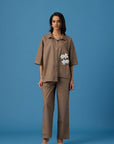 Madison Applique Shirt In Earth Brown