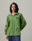 Gemma Applique Shirt In Moss Green