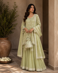 Pista Green Lucknowi Short Kurti With Sharara