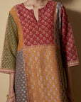 Multicoloured Block-Printed Panelled Kurta Set