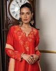 Burnt Orange & Peach Embriodered Kurta Set