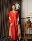 Burnt Orange & Peach Embriodered Kurta Set
