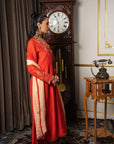 Burnt Orange & Peach Embriodered Kurta Set