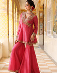 Ahista Pink Printed Angrakha Sharara Set