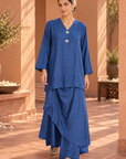Navy Kurta With Draped Pants