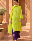 Pista Green Kurta Set With Rounded Yoke