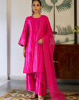 Fuchsia Zari Checkered Kurta Set with Duppata
