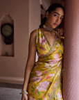 Adira Mustard Floral Printed Luxe Organza Saree