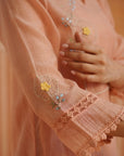 Peach Tunic set with Dori Floral Embroidery