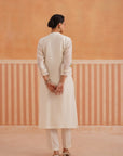 Off White Embroidered Mul Chanderi Straight Kurta Set with Dupatta