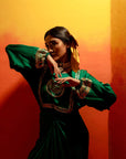 Jade Green Festive Tie Up Kurta Dress (CB-Yoke)
