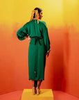 Jade Green Festive Tie Up Kurta Dress (CB-Yoke)