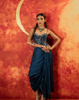Carbon Blue Corset Blouse + AT Cowl Skirt