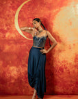 Carbon Blue Corset Blouse + AT Cowl Skirt