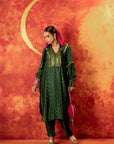 Ajrak Green Bandhage Antifit Kurta (AJV) + Pants