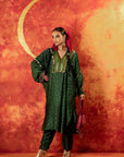 Ajrak Green Bandhage Antifit Kurta (AJV) + Pants