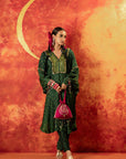 Ajrak Green Bandhage Antifit Kurta (AJV) + Pants