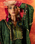 Ajrak Green Bandhage Antifit Kurta (AJV) + Pants