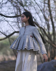 Melbourne Charcoal Grey and Off White stripes Kedia with Hand Embroidery